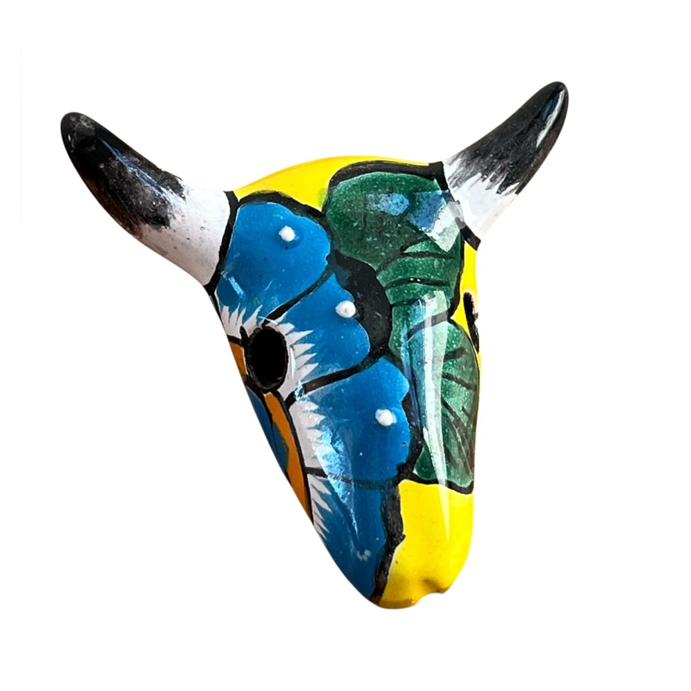 Talavera Hand Painted Mexican Pottery Mini Cow Skull Bull Made in Mexico